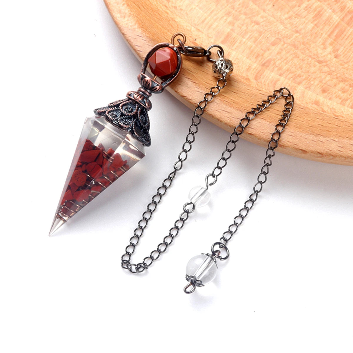 Natural Stones Pendulum for Dowsing Divination 7 Chakra Resin Crystal Hexagonal Column Cone Spirit Pendant Reiki Pendule