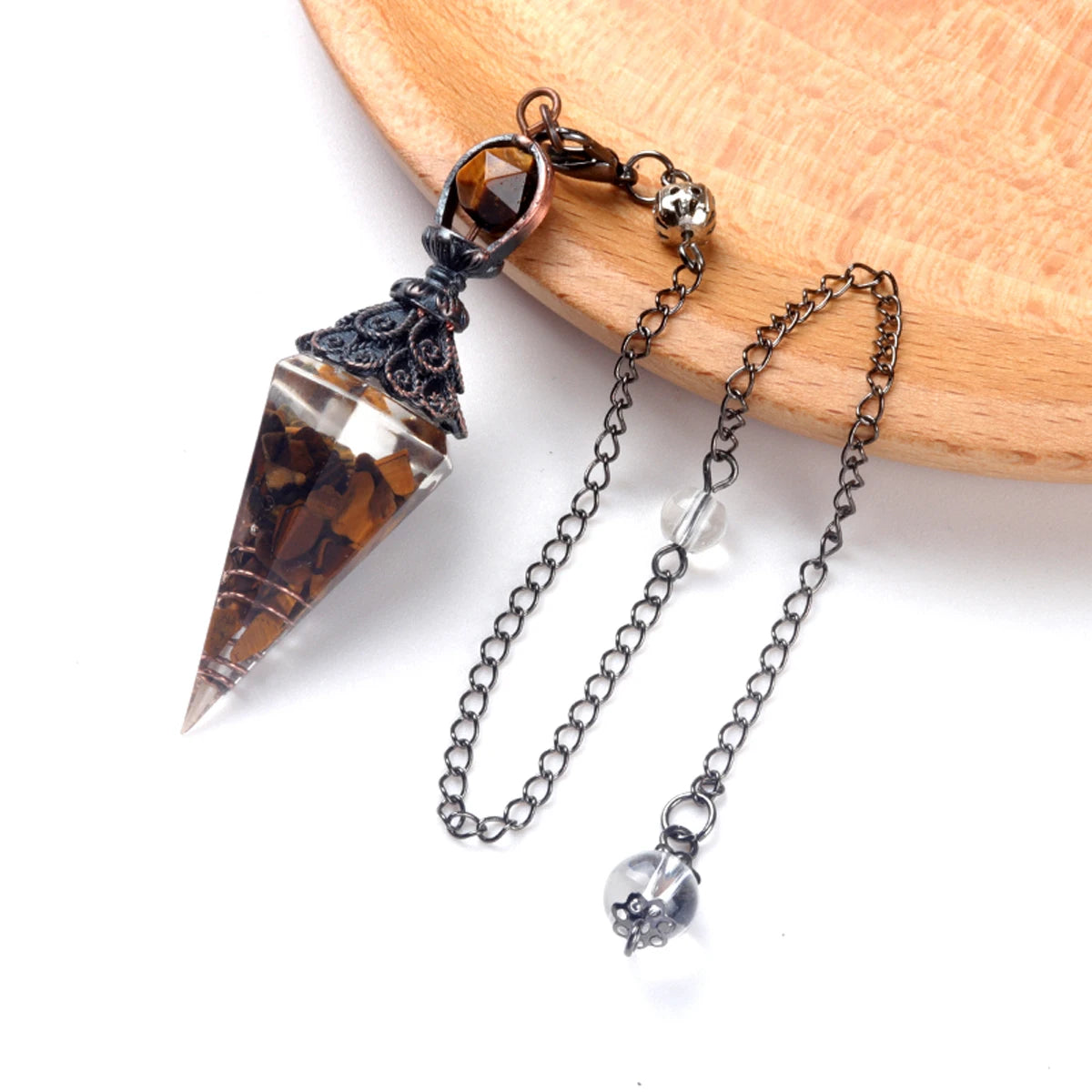 Natural Stones Pendulum for Dowsing Divination 7 Chakra Resin Crystal Hexagonal Column Cone Spirit Pendant Reiki Pendule