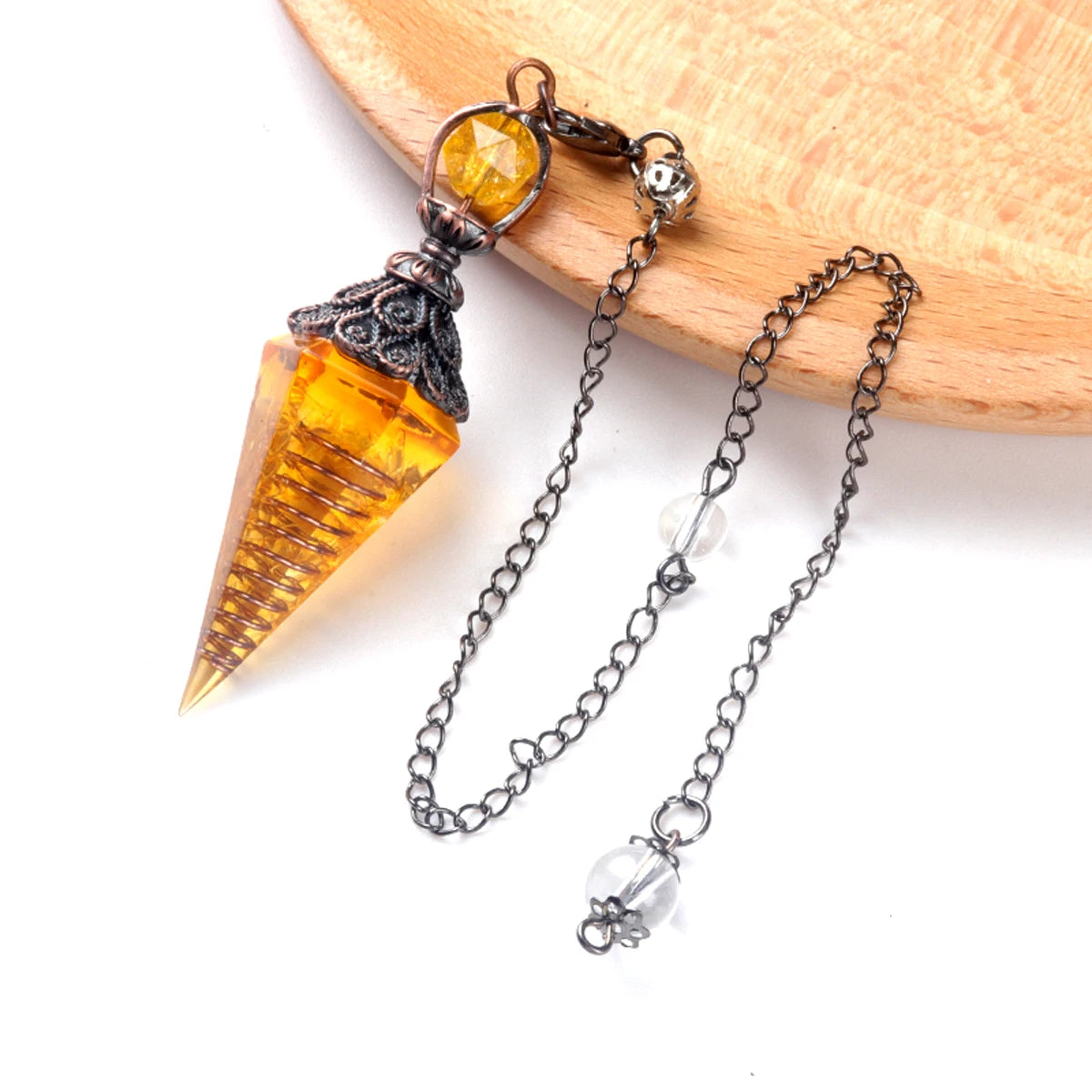 Natural Stones Pendulum for Dowsing Divination 7 Chakra Resin Crystal Hexagonal Column Cone Spirit Pendant Reiki Pendule