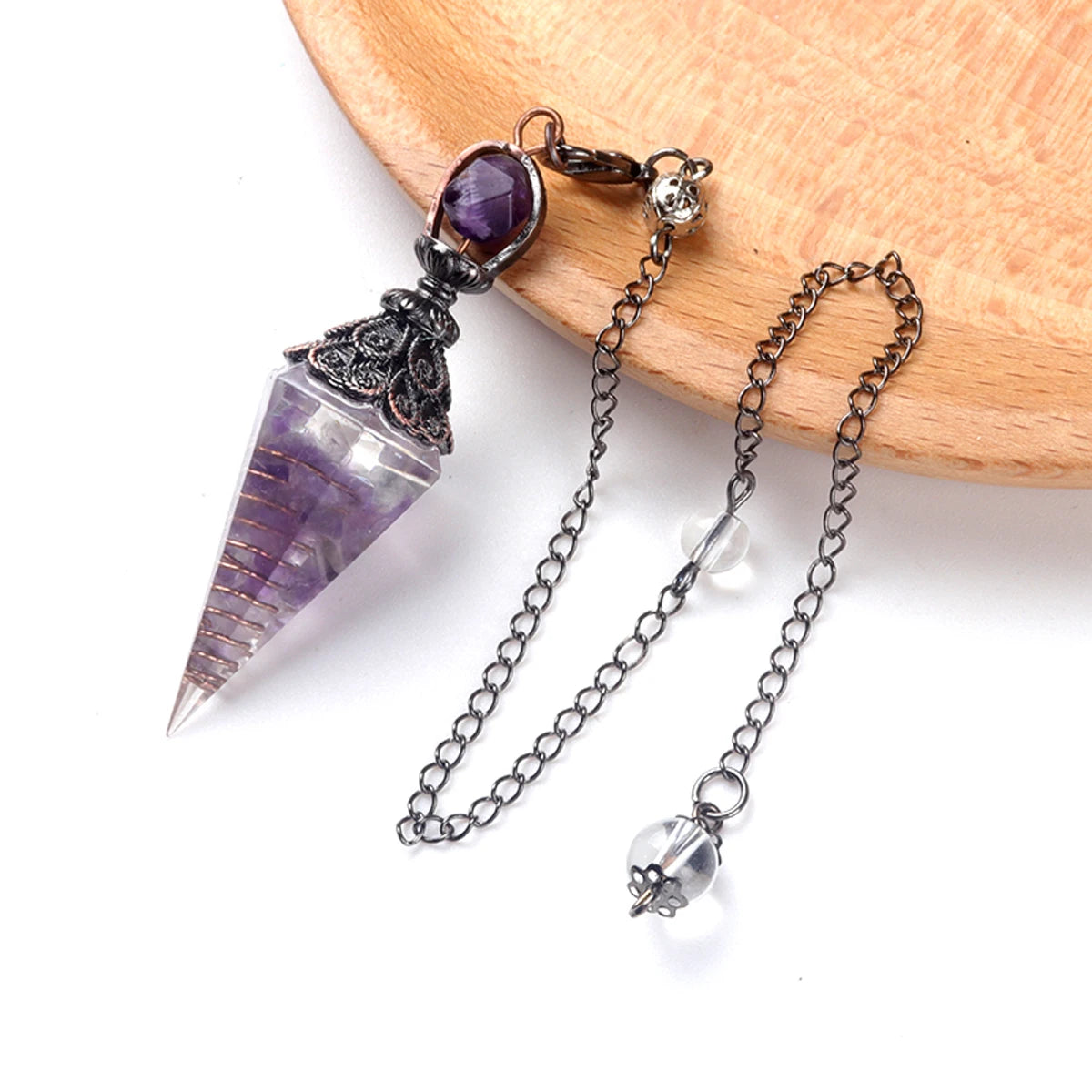 Natural Stones Pendulum for Dowsing Divination 7 Chakra Resin Crystal Hexagonal Column Cone Spirit Pendant Reiki Pendule