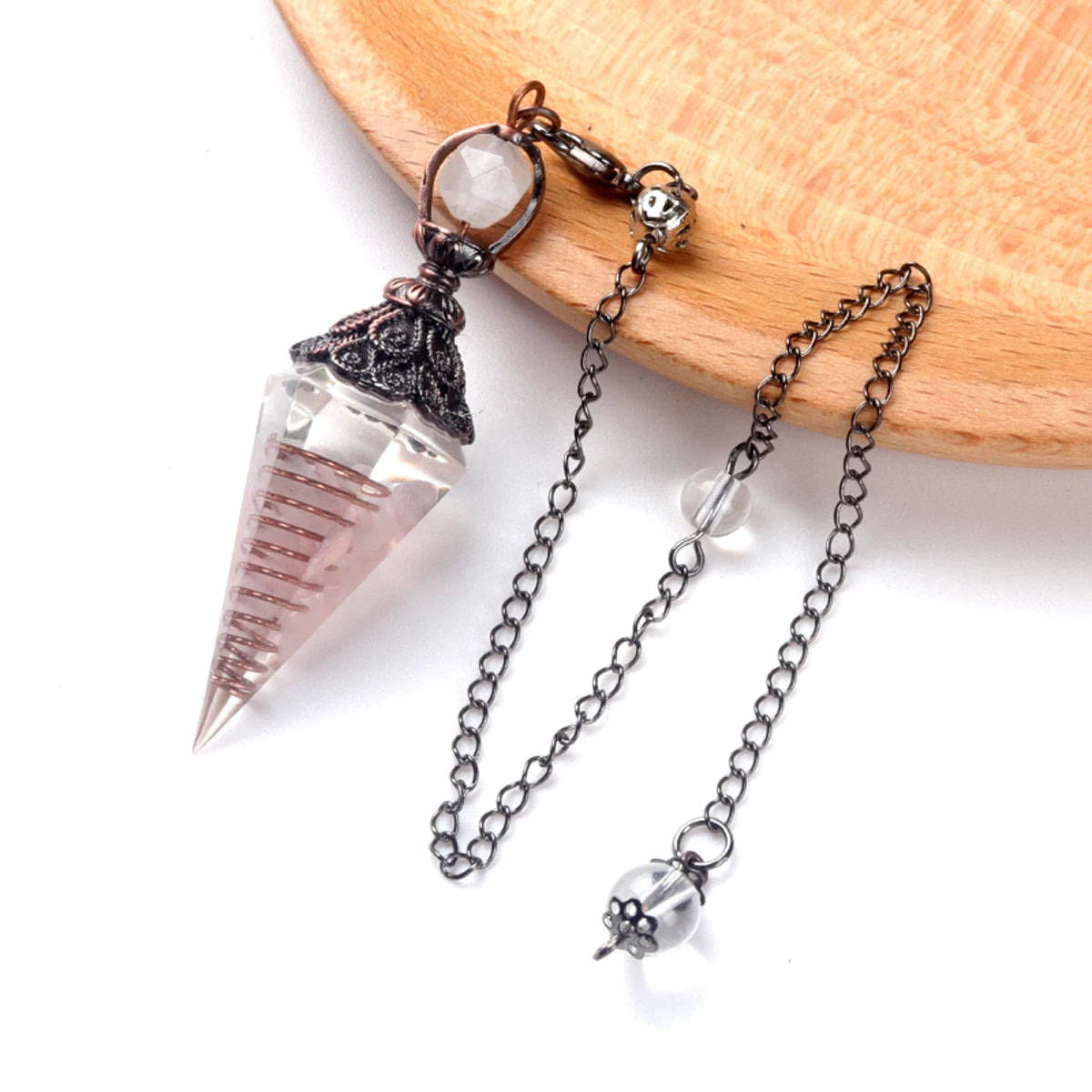 Natural Stones Pendulum for Dowsing Divination 7 Chakra Resin Crystal Hexagonal Column Cone Spirit Pendant Reiki Pendule