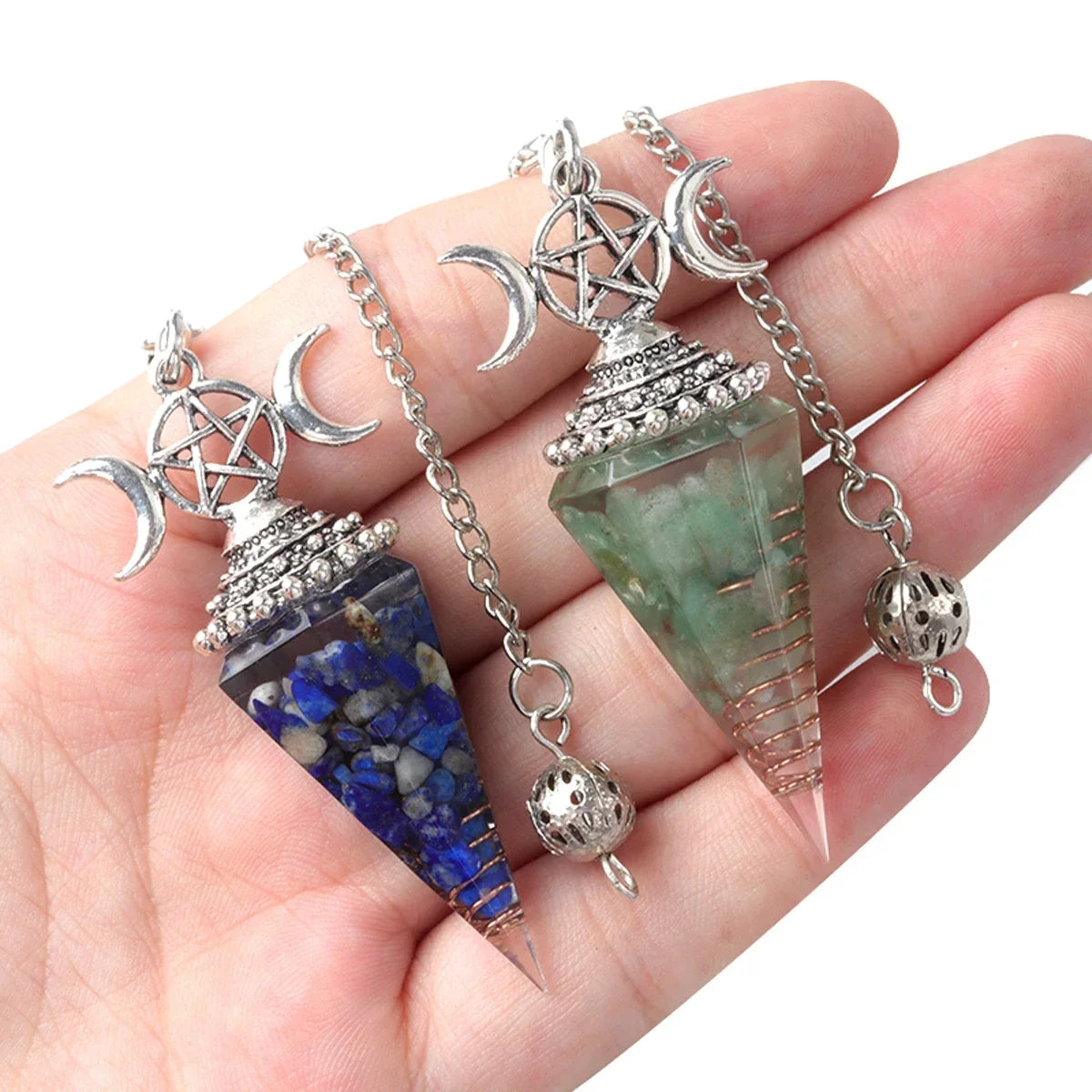 5pc Spiritural Crystal Pendulum for Divination Reiki Healing Natural Stone Cone Pendant Amazonite Amethyst Agate Carved Pendules