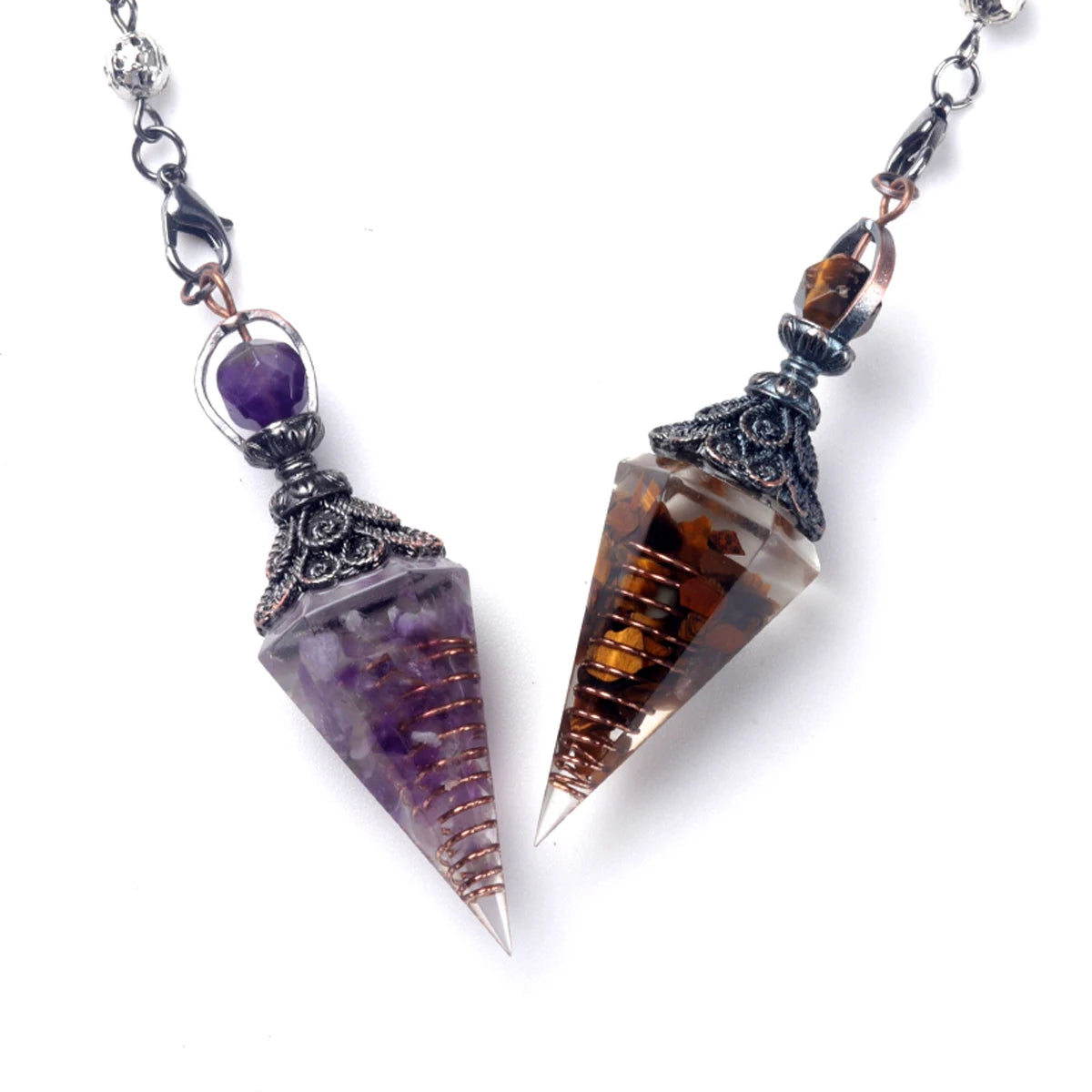 Natural Stones Pendulum for Dowsing Divination 7 Chakra Resin Crystal Hexagonal Column Cone Spirit Pendant Reiki Pendule