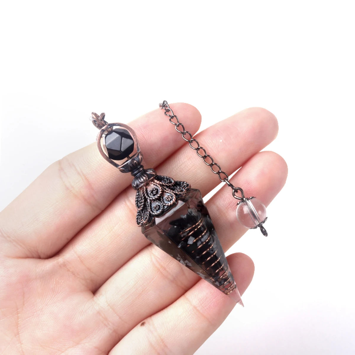 Natural Stones Pendulum for Dowsing Divination 7 Chakra Resin Crystal Hexagonal Column Cone Spirit Pendant Reiki Pendule