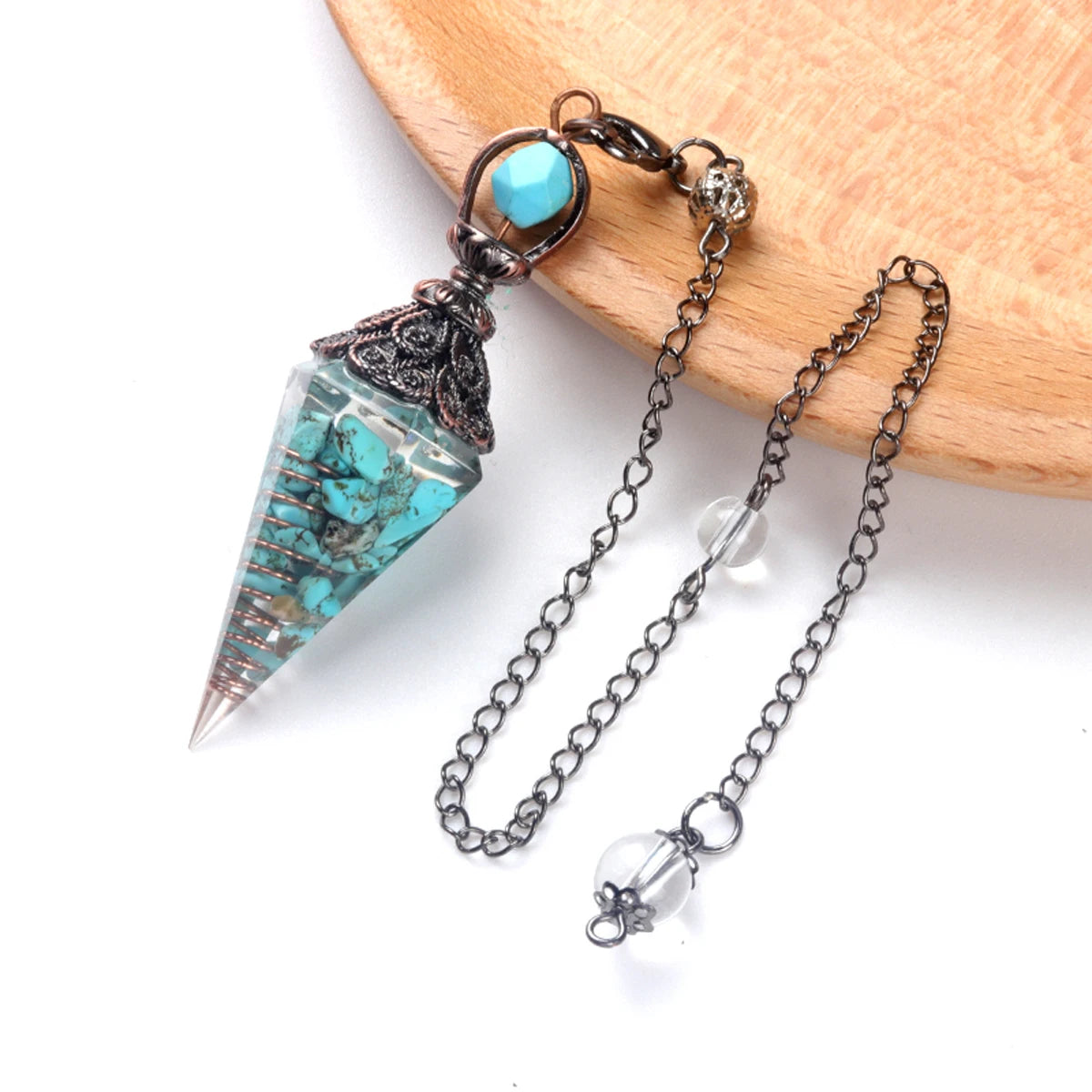 Natural Stones Pendulum for Dowsing Divination 7 Chakra Resin Crystal Hexagonal Column Cone Spirit Pendant Reiki Pendule