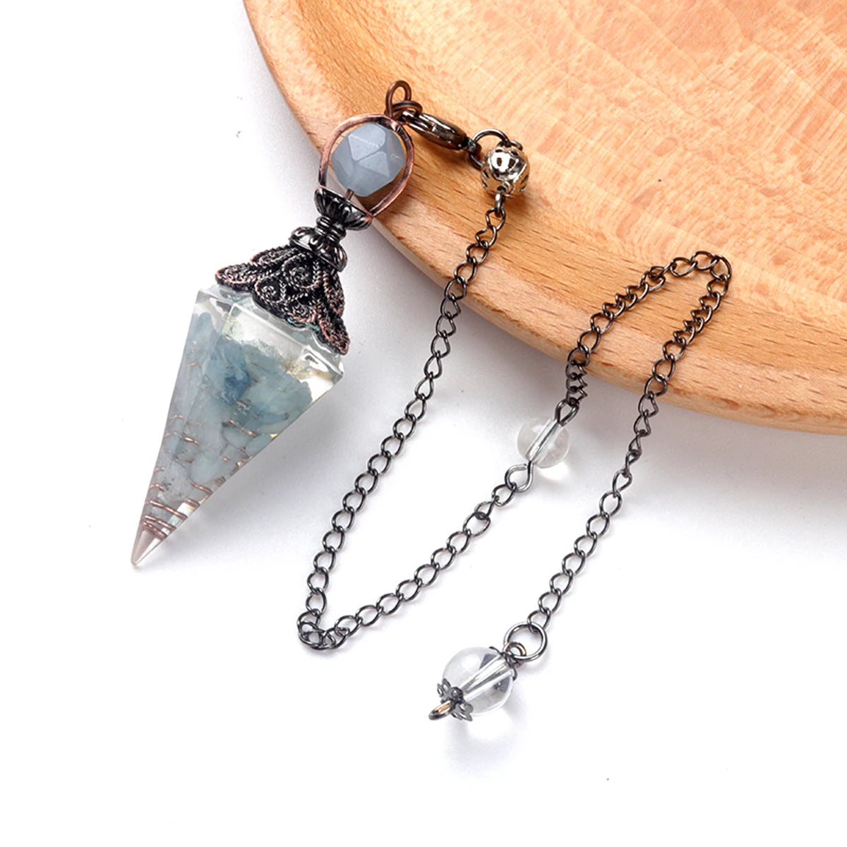 Natural Stones Pendulum for Dowsing Divination 7 Chakra Resin Crystal Hexagonal Column Cone Spirit Pendant Reiki Pendule
