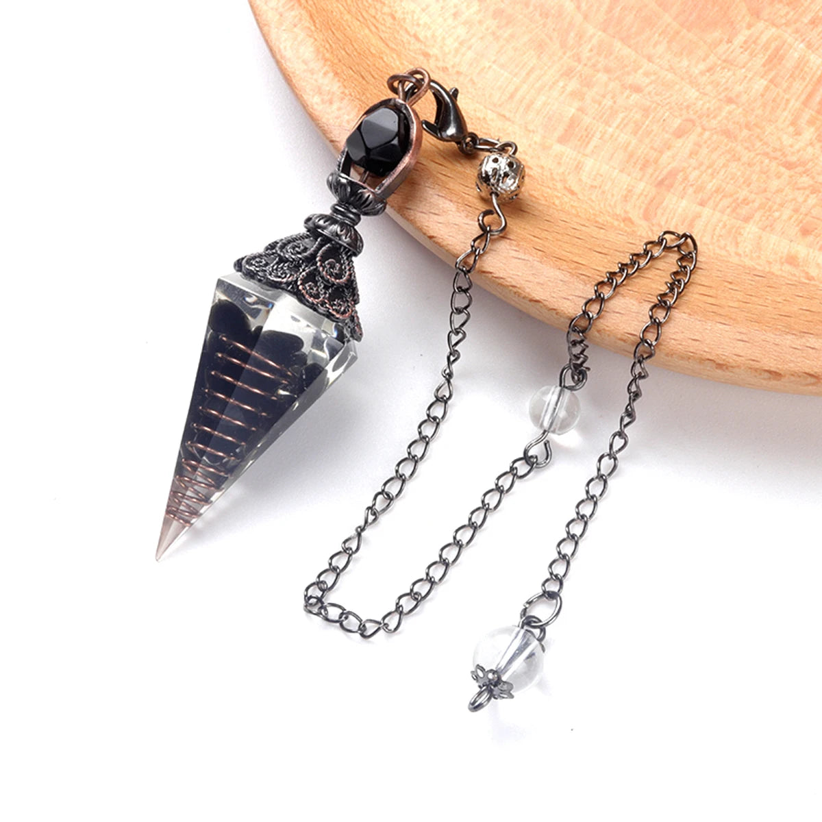 Natural Stones Pendulum for Dowsing Divination 7 Chakra Resin Crystal Hexagonal Column Cone Spirit Pendant Reiki Pendule
