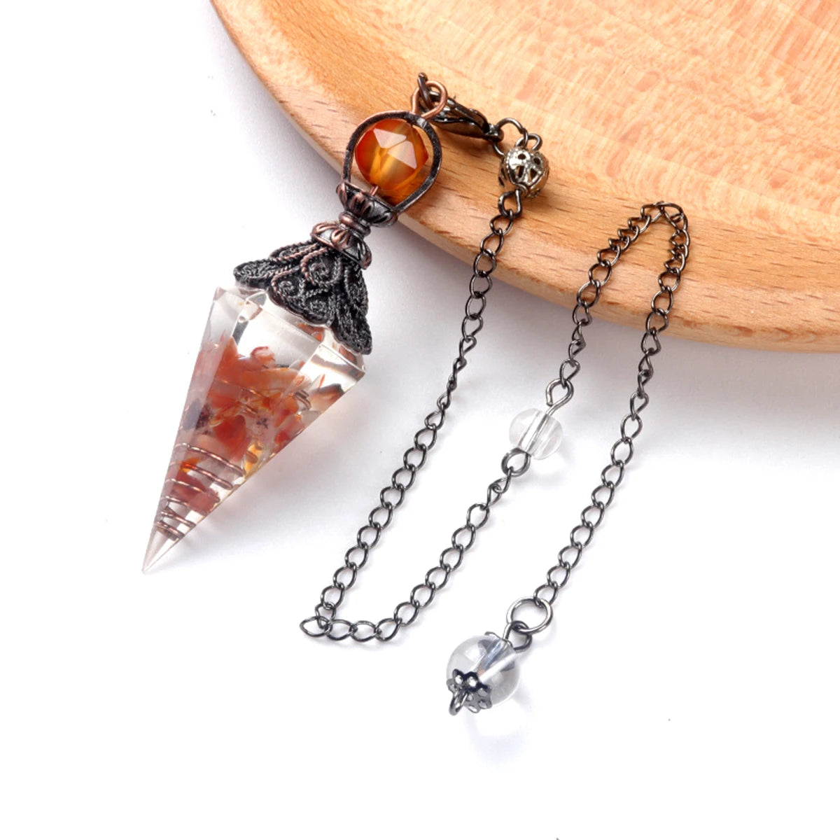 Natural Stones Pendulum for Dowsing Divination 7 Chakra Resin Crystal Hexagonal Column Cone Spirit Pendant Reiki Pendule