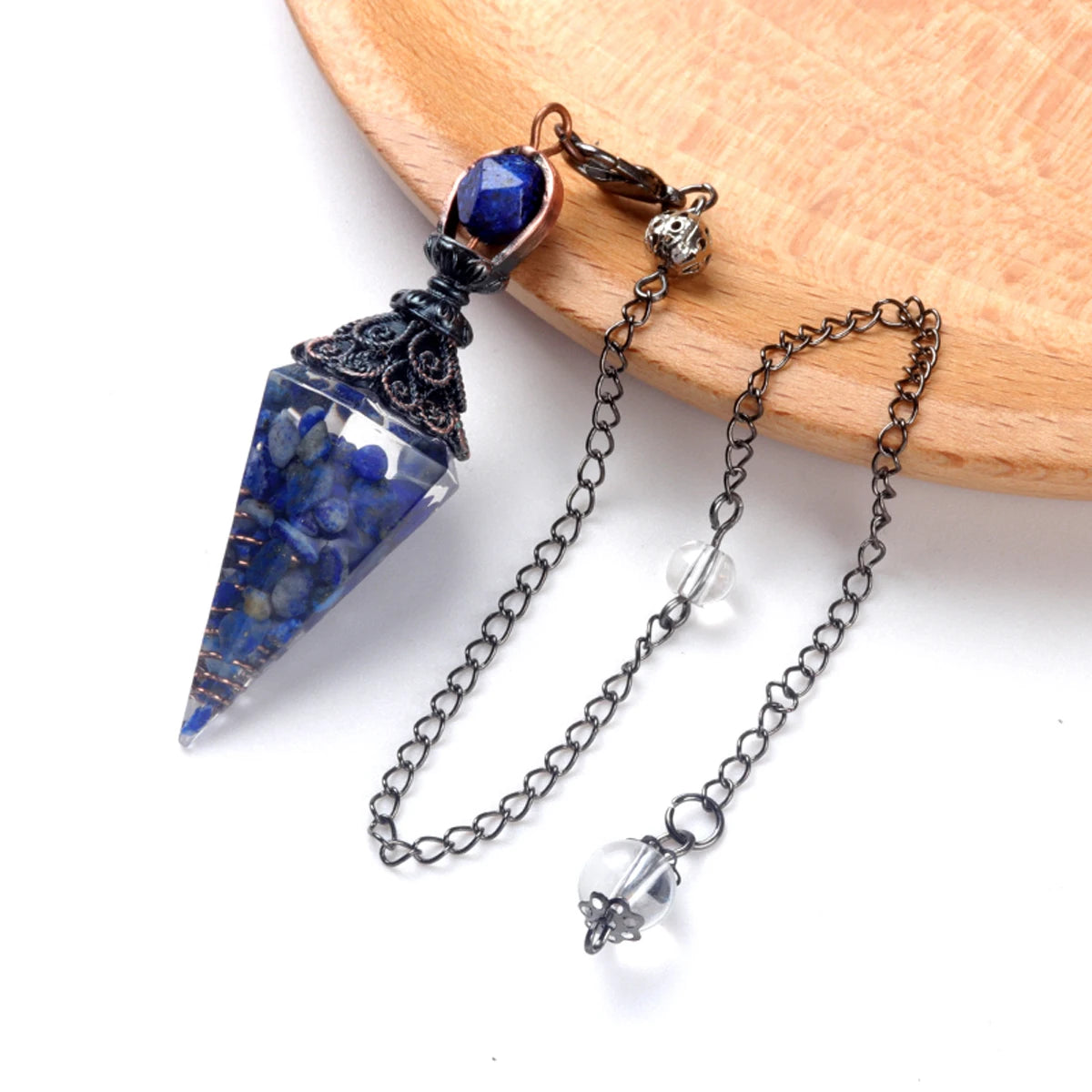 Natural Stones Pendulum for Dowsing Divination 7 Chakra Resin Crystal Hexagonal Column Cone Spirit Pendant Reiki Pendule