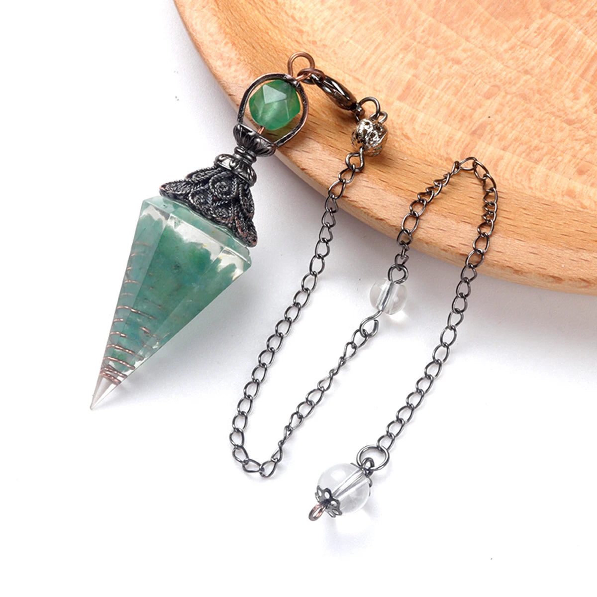 Natural Stones Pendulum for Dowsing Divination 7 Chakra Resin Crystal Hexagonal Column Cone Spirit Pendant Reiki Pendule